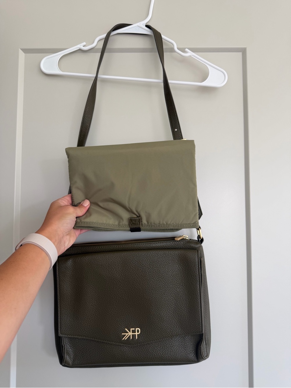 Freshly Picked Olive Green Crossbody Bag with baby changing mat